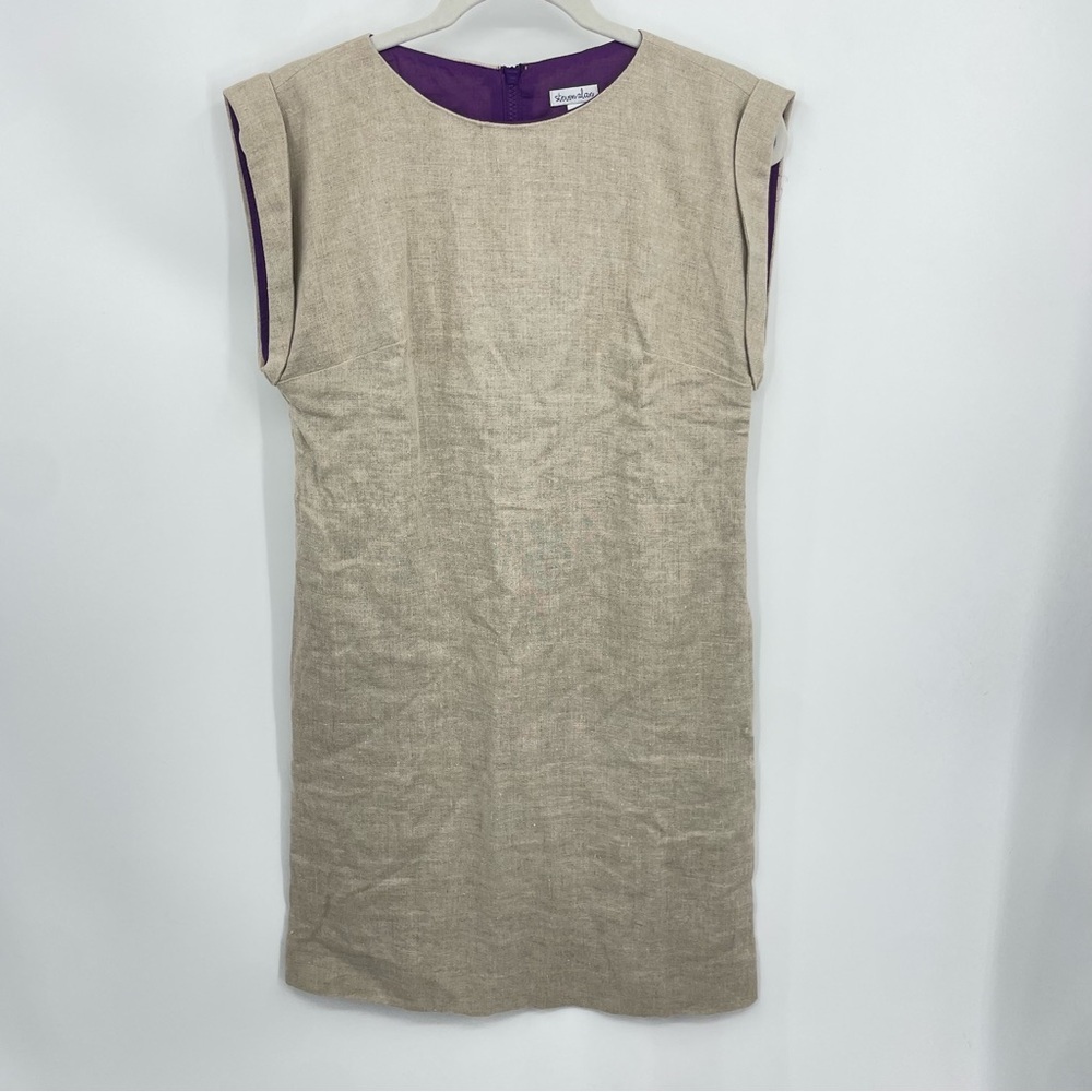 Steven Alan 100%‎ Linen mini Dress beige with purple lining / back Zipper P XSP